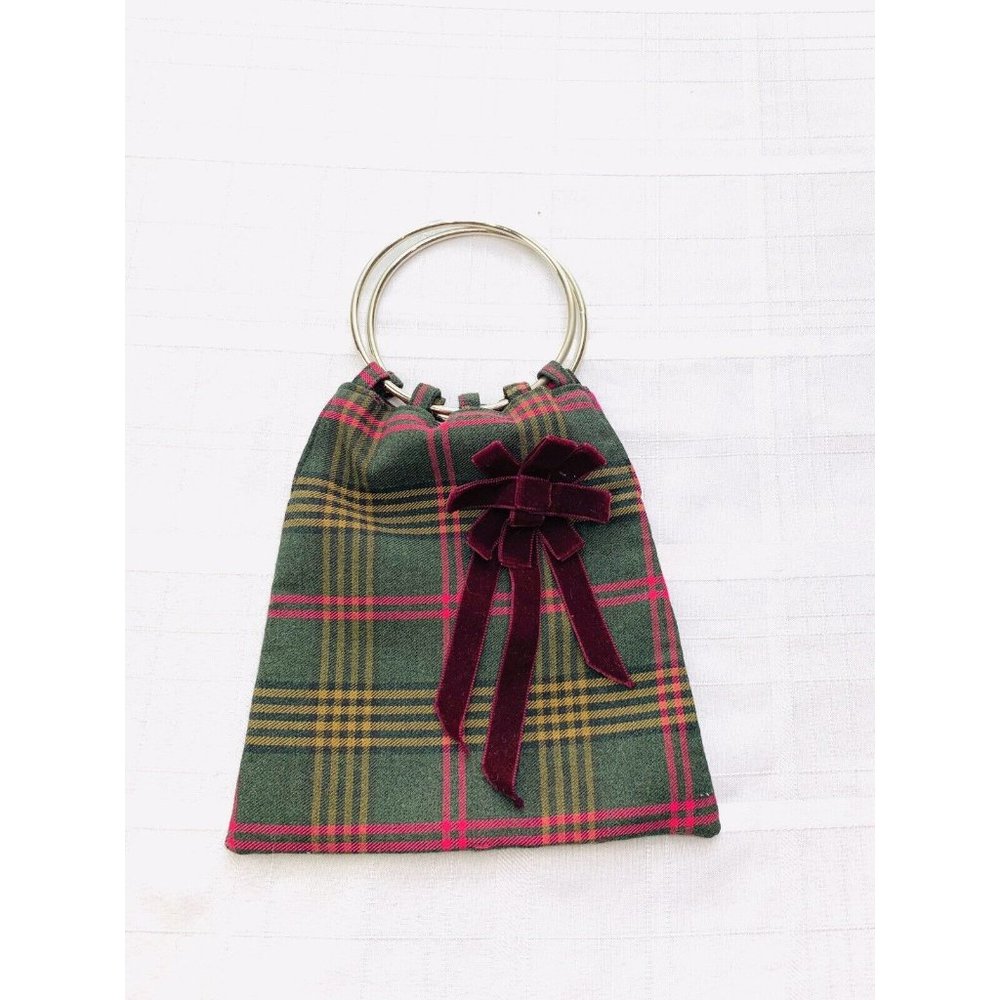 Joomi Joolz Vintage Plaid Bag Pink Lining Silver Loop Hoops Handles Rare Purse